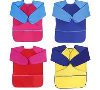UptVin 4 Pezzi Grembiule Pittura Bambini, Grembiule Impermeabile con Maniche Lunghe Grembiulino per Bambini da 3 a 8 Anni, con 3 Tasche, per Scuola, Pittura e Cucina