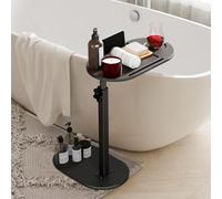 Uptyia Tavolino ausiliario regolabile in altezza 40 ~ 82 cm, tavolino ovale, vassoio da bagno in bambù, piccolo comodino per divano, camera da letto o ufficio, colore nero