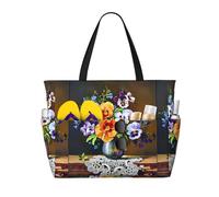 UPUNDD Fiore Diamond Painting Grande Capacità Impermeabile Sandproof Multifunzionale Spiaggia Viaggi Campeggio Picnic Borsa di Immagazz, Nero , Taglia unica