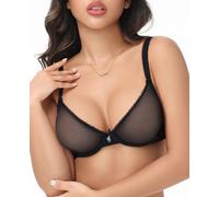 Upushall Reggiseno sexy da donna a balconcino in rete sfoderato profondo vedere attraverso il reggiseno in pizzo con ferretto, Nero - Trasparente, 7D