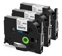 Upwinning Compatibile con Brother P-Touch Nastro per Brother P touch Etichettatrice, Nero su Bianco, 12mm x 8m, 3x