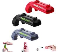 Upworld Cap Gun, apribottiglie a forma di pistola, tappo a corona, originale da uomo, apribottiglie divertente, lanciatore per casa, bar, feste, bevande e gioco, grigio, rosso e nero, 3 pezzi