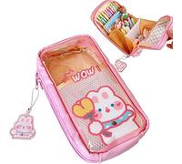 Upxiang Kawaii Pencil Case Clear Large Pencil Case Cute Bear Rabbit Aesthetic Large Capacity for Girls (#A)