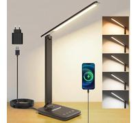 UPXNBOR Lampada da Scrivania LED, Lampada da Tavolo per Lettura e Lavoro | Luce Delicata per il Comfort Visivo, Porta USB-A, 5 Temperature di Colore, 5 Livelli di Luminosità, Touch, Design Pieghevole