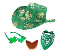 Uqezagpa 3pcs Light Up Festival Cow boy cappello LED paillettes trifoglio cappelli con cinghie regolabili per il mento per il partito