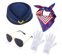 Uqezagpa Air Hostess Party Hostess Cappello Sciarpa Festa Mascherate Cosplay Per Halloween Gioco di Ruolo Costume Hostess Cappelli Per Bambini