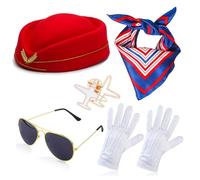 Uqezagpa Air Hostess Party Hostess Cappello Sciarpa Festa Mascherate Cosplay Per Halloween Gioco di Ruolo Costume Hostess Cappelli Per Bambini