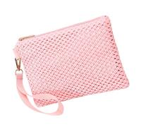 Uqezagpa Borsa a busta in paglia essenziale da spiaggia per le donne intrecciata piccola borsa con cinturino da polso borsa alla moda da spiaggia con cerniera pochette tessuta, E, One Size