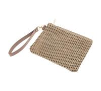 Uqezagpa Borsa a busta in paglia essenziale da spiaggia per le donne intrecciata piccola borsa con cinturino da polso borsa alla moda da spiaggia con cerniera pochette tessuta, Caff, One Size