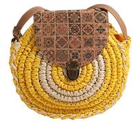 Uqezagpa Borsa a tracolla da donna in paglia da spiaggia, piccola borsa rotonda alla moda carina di tendenza a tracolla a tracolla per le donne borsa di tendenza borsa di paglia da spiaggia, Giallo