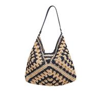 Uqezagpa Borsa da spiaggia per le donne alla moda a tracolla alla moda borsa mare scava paglia per tutti i giorni da donna in paglia borsa da spiaggia alla moda per vacanze lavoro, Blu, One Size