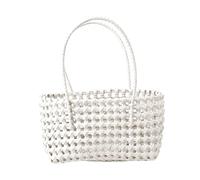 Uqezagpa Borsa trasparente dal design cavo con pratica maniglia adatta per accessori alla moda da donna e borsa da spiaggia, bianco