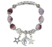 Uqezagpa Braccialetto elastico unico con ciondolo a forma di stella e luna, catena a mano, con perline di vetro, per la moda in avanti, Diameter 6CM, lega + vetro, Berillo