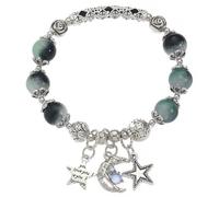 Uqezagpa Braccialetto elastico unico con ciondolo a forma di stella e luna, catena a mano, con perline di vetro, per la moda in avanti, Diameter 6CM, lega + vetro, Berillo