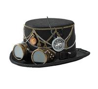 Uqezagpa Cappello a cilindro industriale con catena in metallo per occhiali scuri Coser per feste in costume eventi di Halloween puntelli fotografici nero vittoriano top