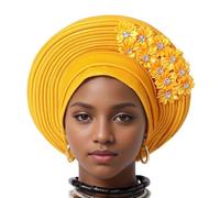 Uqezagpa Cappello a turbante con toppa a fiore esagerato cappello multistrato traspirante africano copricapo da sposa donna turbante brillante cappello, Oro, Taglia unica