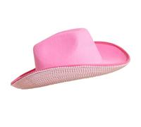 Uqezagpa Cappello da cowgirl etnico occidentale con orlo arrotolato perline borchiate all'aperto per adulti guida viaggi equitazione cappelli donna maschio donna con cordino, A, Taglia unica