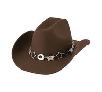 Uqezagpa Cappello Fedora con catena a stella in metallo per donne uomini unisex accessorio occidentale per festival musicali festa musica festival accessori per la testa