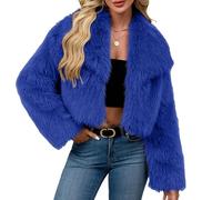 Uqezagpa Cappotto da donna spesso in peluche corto a maniche lunghe con risvolto peloso invernale caldo capispalla vestibilità ampia pelliccia sintetica