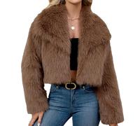 Uqezagpa Cappotto da donna spesso in peluche corto a maniche lunghe con risvolto peloso invernale caldo capispalla vestibilità ampia pelliccia sintetica