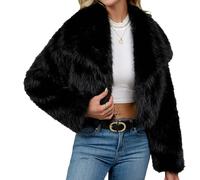 Uqezagpa Cappotto da donna spesso in peluche corto a maniche lunghe con risvolto peloso invernale caldo capispalla vestibilità ampia pelliccia sintetica