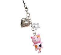 Uqezagpa Charm multiuso fatto a mano a forma di gatto con perline, grazioso cinturino per telefono, accessorio alla moda portatile, Size Length 12.5cm/4.92inch, Resina