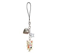 Uqezagpa Charm multiuso fatto a mano a forma di gatto con perline, grazioso cinturino per telefono, accessorio alla moda portatile, Size Length 12.5cm/4.92inch, Resina