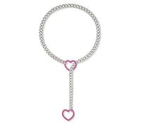 Uqezagpa Collana a catena cubana con ciondolo a forma di cuore, realizzata a mano, stile punk, Lariat, a Y, lunghezza regolabile, 60cm, Metallo, Nessuna pietra preziosa