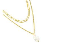 Uqezagpa Collana moderna a due strati di perle a clavicola in acciaio resistente alle allergie, design leggero, stili unici per tutti i giorni alla moda collana francese