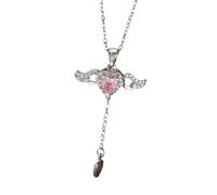 Uqezagpa Collana romantica a forma di cuore con ali in elegante Kirsite, accessorio per il collo, perfetto per appuntamenti serali e come regalo per gioielli d'amore alla moda, One Size, come