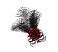Uqezagpa Costume unico con fiore di rosa piumato per uomini e donne Halloween Day of the Dead Sugar Skull Half Face Eyemask Halloween Feather