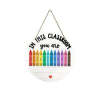 Uqezagpa Decorazione da appendere alla porta in legno fatta a mano in questa classe cartello di benvenuto insegnante targhe rotonde Decors scuola segnaletica arte artigianato porta