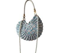 Uqezagpa Elegante borsa da spiaggia a tema marino con perle finte intrecciate a mano decorazioni conchiglia conchiglia decorazioni in poliestere colorato caramella multi tasca Shell borsa decorata, H