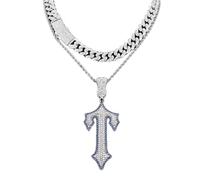 Uqezagpa Elegante collana a catena con diamanti pieni e croci cubane unisex collana con croci piene disegni catena cubana gioielli al collo gioielli alla moda, cuban chain 3, come descritto, come