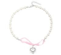 Uqezagpa Elegante collana con ciondolo a forma di cuore e fiocco di perle, da donna, dolce e delicata, alla moda, 2.34x2.34in, perle d'imitazione, Nessuna pietra preziosa