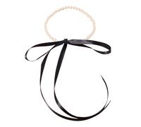 Uqezagpa Elegante collana con ciondolo a forma di nastro, accessorio moderno con fiocco e perline, collana a catena per clavicola, ornamento occasione, Misura unica, come descritto, come descritto