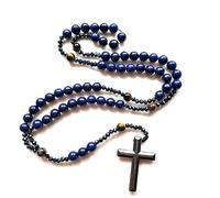Uqezagpa Elegante collana con croce in pietra blu che migliora il tuo look con eleganti gioielli rosario preghiera religiosa croce rosario perline