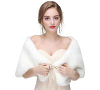 Uqezagpa Elegante pelliccia sintetica scialle da sposa avvolgere per abito da sposa evento formale mantelle pelose damigelle d'onore archi cravatta anteriore stole sciarpa capelet sposa, bianco