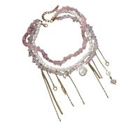 Uqezagpa Elegante semplice collana avvolta con ciottoli, perle eleganti e frange delicate, robusta catena clavicola per un look dolce e alla moda collana con ciondolo in pietra