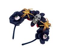 Uqezagpa Fascia per capelli con scheletro e fiore, per donne, cosplay, feste, costume per il giorno della morte, accessori per capelli di Halloween, fascia per la mano con teschio