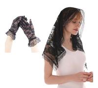 Uqezagpa Floral Lace Veil And Glove Set Bridal Wedding Hair Accessories For Bachelorette Party Funeral Halloween With Floral Lace Gloves Set