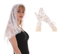 Uqezagpa Floral Lace Veil And Glove Set Bridal Wedding Hair Accessories For Bachelorette Party Funeral Halloween With Floral Lace Gloves Set