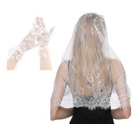 Uqezagpa Floral Lace Veil And Glove Set Bridal Wedding Hair Accessories For Bachelorette Party Funeral Halloween With Floral Lace Gloves Set