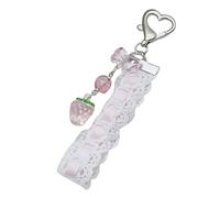Uqezagpa Grazioso ciondolo per telefono a forma di fragola e farfalla, elegante pizzo e perline, portachiavi con ciondolo a forma di fragola, realizzato a mano, Misura unica, come descritto, come