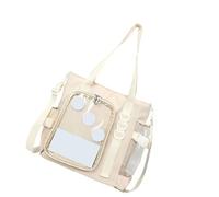 Uqezagpa Itabag - Borsa a tracolla con tasca trasparente, per studenti e anime, borsa per libri e libri, per donne e ragazze, Beige, One Size