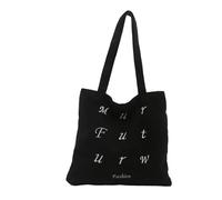 Uqezagpa Lettere alla moda ricamo velluto a coste borsa a tracolla grande capacità borsa per le signore shopping e lavoro pendolarismo donna borsa casual, Nero , One Size