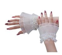 Uqezagpa Maniche eleganti del braccio del merletto ricamato delle perle per le unghie arte fotografia traspirante polsini del pizzo con il fiore dettaglio maniche decorative, bianco, Taglia unica