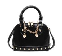 Uqezagpa Moda PU Shell Borsa a tracolla Ufficio Borsa A Tracolla Borse Per Le Donne Con Rivetto Design E Finitura Lucida PU Borsa, Nero , One Size
