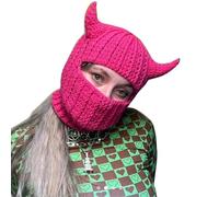 Uqezagpa Novità Devil Horn Face Cover Hat Knit Cap Per Donne Uomini Inverno Caldo Adulto Costume di Halloween Gioco di Ruolo Cap Devil Horn Autunno