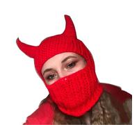 Uqezagpa Novità Devil Horn Face Cover Hat Knit Cap Per Donne Uomini Inverno Caldo Adulto Costume di Halloween Gioco di Ruolo Cap Devil Horn Autunno
